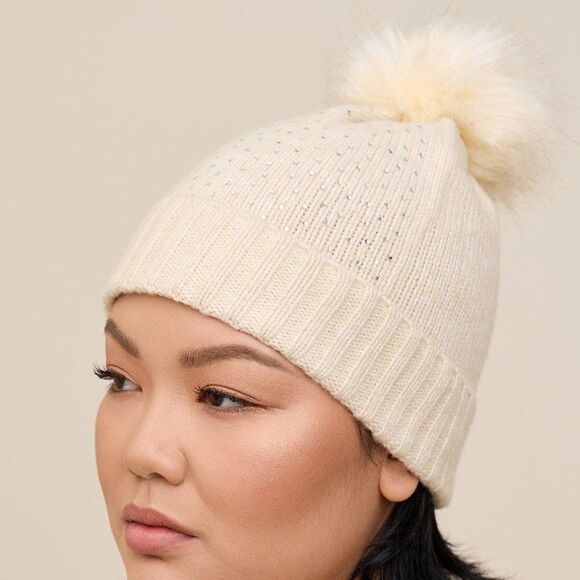 Torrid Oatmeal Shine Pom Beanie - Picture 1 of 3